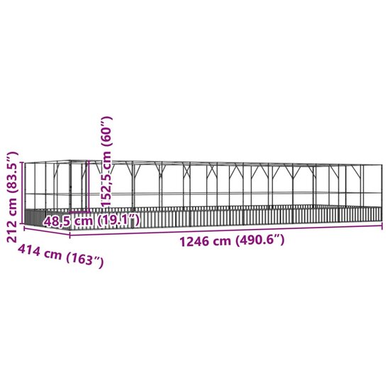 Voli&egrave;re met verlengstuk 1246x414x212 m staal zilverkleurig 8