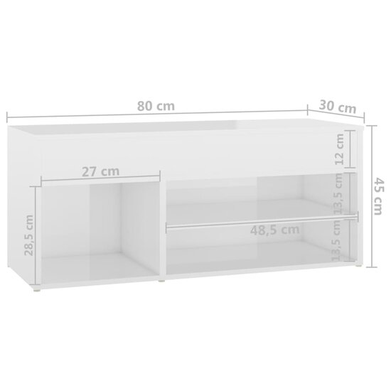 Schoenenbank 80x30x45 cm bewerkt hout hoogglans wit 8