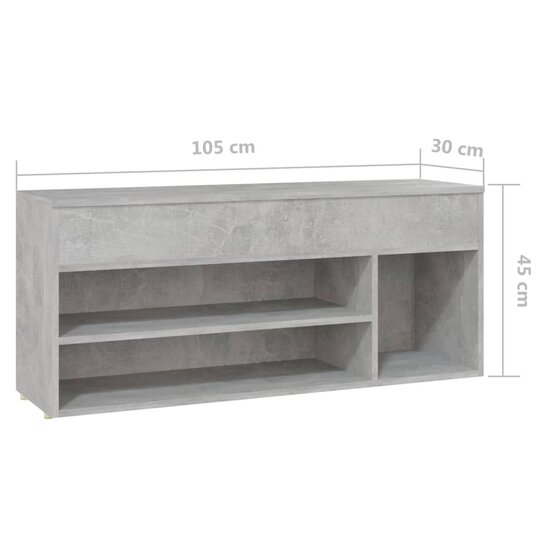 Schoenenbank 105x30x45 cm bewerkt hout betongrijs 9