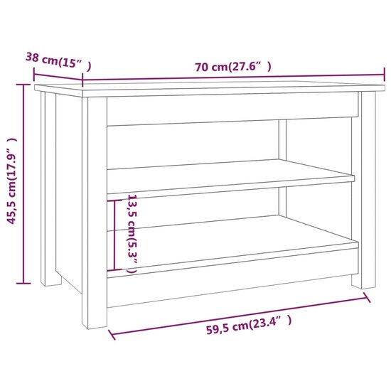 Schoenenbank 70x38x45,5 cm massief grenenhout grijs 7