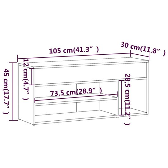 Schoenenbank 105x30x45 cm bewerkt hout gerookt eikenkleurig 8