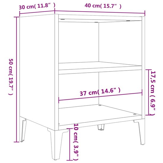 Nachtkastje met metalen poten 40x30x50 cm hoogglans wit 6