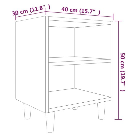 Nachtkastje met houten poten 40x30x50 cm gerookt eikenkleurig 6