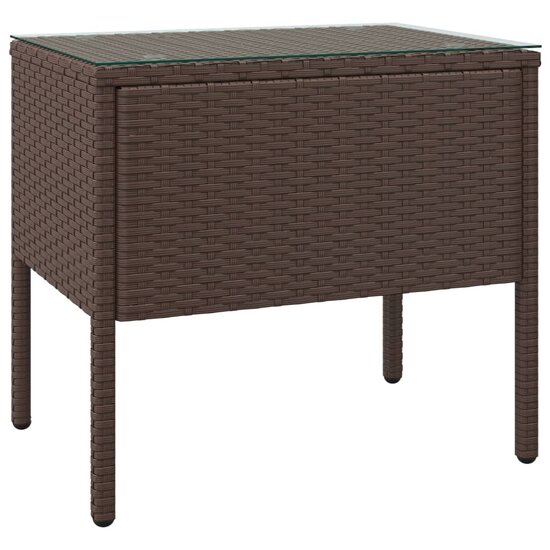 Bijzettafel 53x37x48 cm poly rattan en gehard glas bruin 2