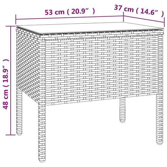 Bijzettafel 53x37x48 cm poly rattan en gehard glas bruin 6