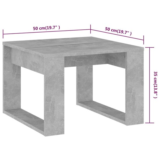 Bijzettafel 50x50x35 cm bewerkt hout betongrijs 7