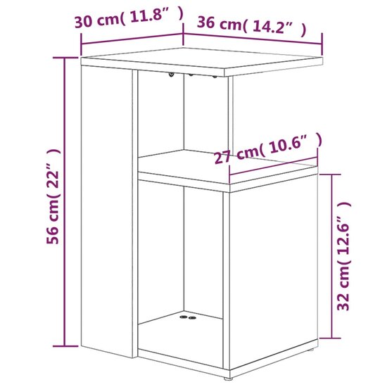 Bijzettafel 36x30x56 cm bewerkt hout gerookt eikenkleurig 6