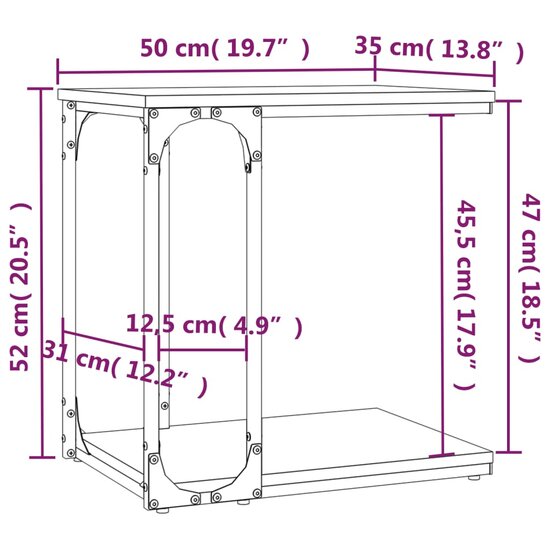 Bijzettafel 50x35x52 cm bewerkt hout zwart 8