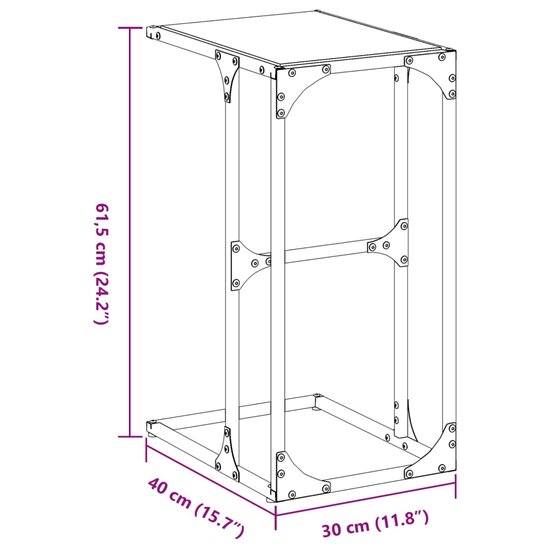 Bijzettafel met transparant glazen blad 40x30x61,5 cm staal 9