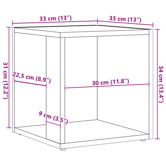 Bijzettafel 33x33x34 cm bewerkt hout oud houtkleurig 9