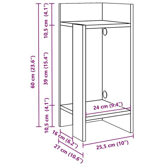 Bijzettafeltje met plank 25,5x27x60 cm wit 9