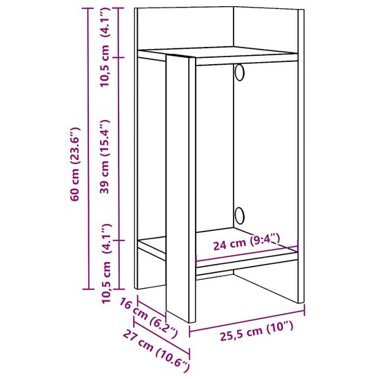 Bijzettafeltje met plank 25,5x27x60 cm betongrijs 9