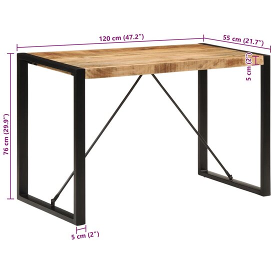 Eettafel 120x55x76 cm massief ruw mangohout 8