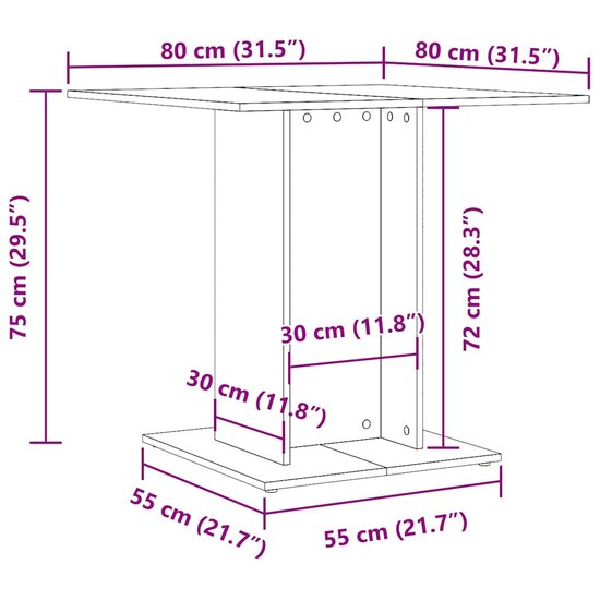 Eettafel 80x80x75 cm bewerkt hout wit 6