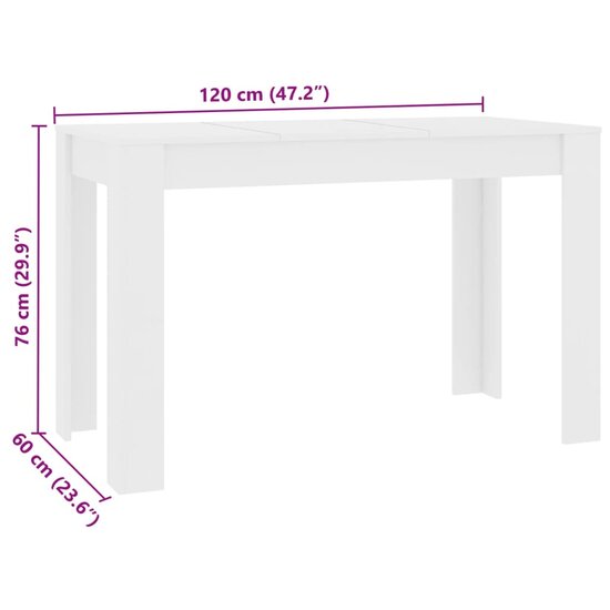 Eettafel 120x60x76 cm bewerkt hout wit 6