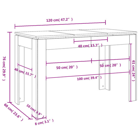 Eettafel 120x60x76 cm bewerkt hout wit 7