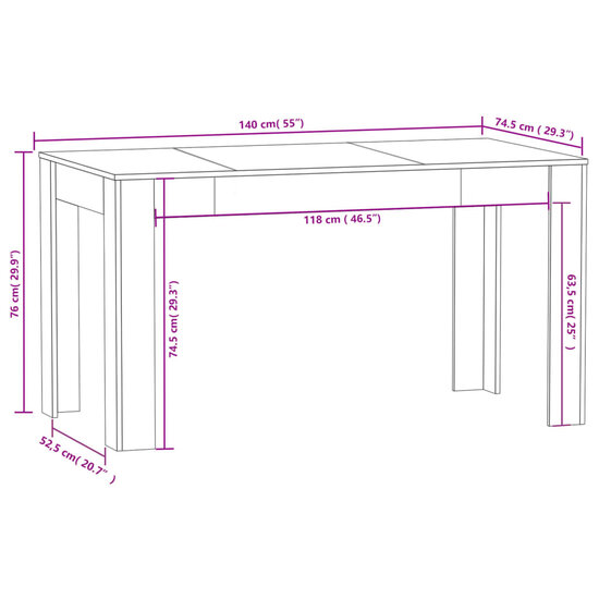 Eettafel 140x74,5x76 cm bewerkt hout wit 5