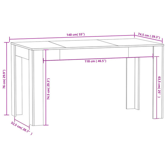 Eettafel 140x74,5x76 cm spaanplaat zwart 5