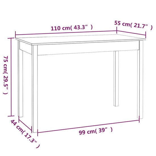 Eettafel 110x55x75 cm massief grenenhout 8