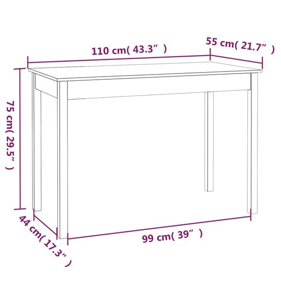 Eettafel 110x55x75 cm massief grenenhout wit 8