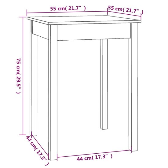 Eettafel 55x55x75 cm massief grenenhout wit 8