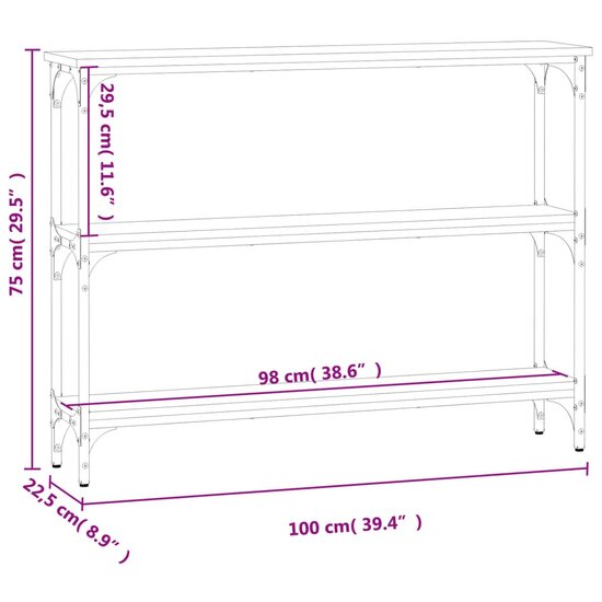 Wandtafel 100x22,5x75 cm bewerkt hout gerookt eikenkleurig 9