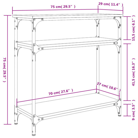 Wandtafel 75x29x75 cm bewerkt hout gerookt eikenkleurig 9