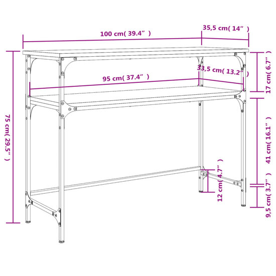 Wandtafel 100x35,5x75 cm bewerkt hout gerookt eikenkleurig 9