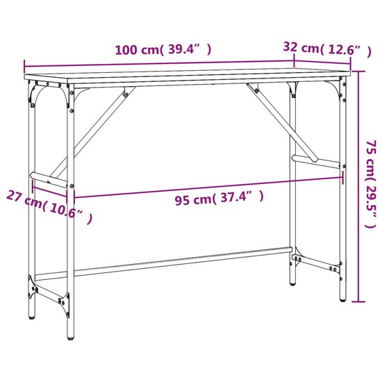 Wandtafel 100x32x75 cm bewerkt hout bruin eikenkleur 9