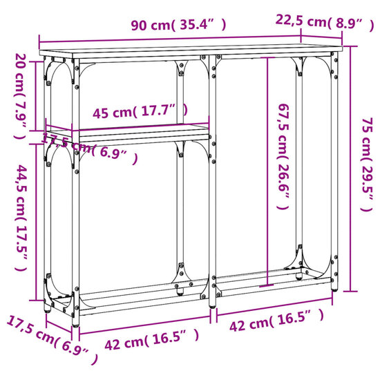 Wandtafel 90x22,5x75 cm bewerkt hout bruin eikenkleur 9