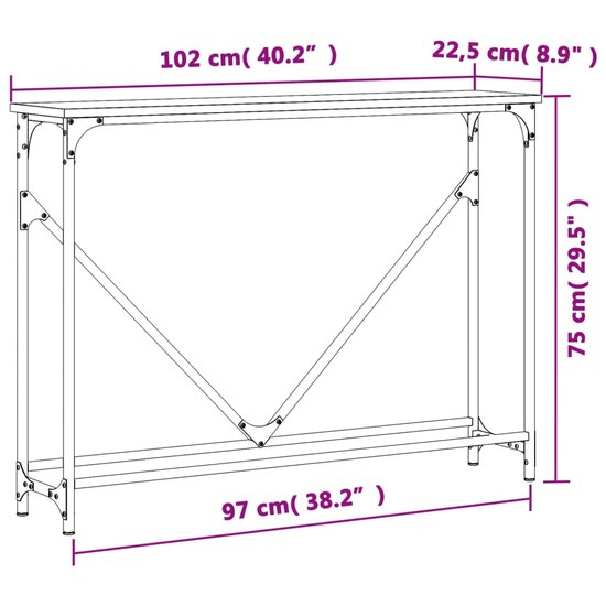 Wandtafel 102x22,5x75 cm bewerkt hout gerookt eikenkleurig 9