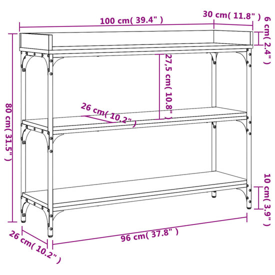 Wandtafel met schappen 100x30x80 cm bruin eikenkleur 9