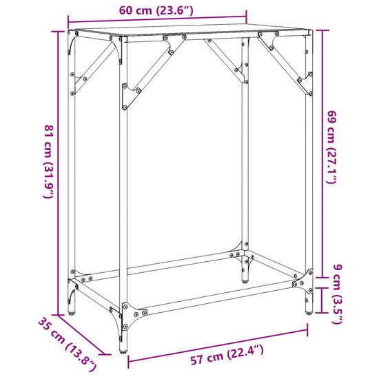 Wandtafel met transparant glazen blad 60x35x81 cm staal 9