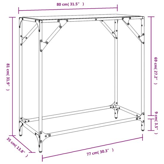 Wandtafel met zwart glazen blad 60x35x81 cm staal 9