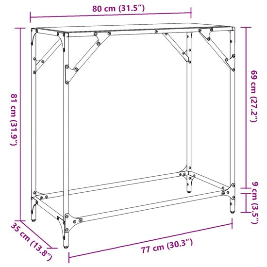 Wandtafel met transparant glazen blad 80x35x81 cm staal 9