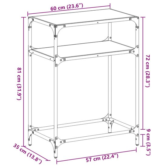 Wandtafel met transparant glazen blad 60x35x81 cm staal 9