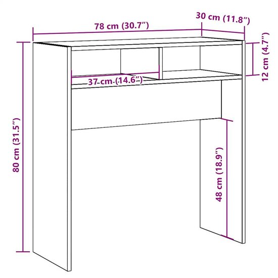 Wandtafel 78x30x80 cm bewerkt hout oud houtkleurig 9