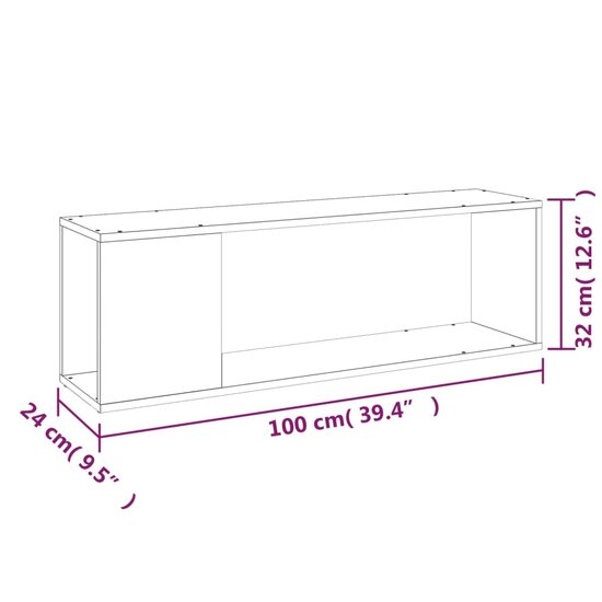 Tv-meubel 100x24x32 cm bewerkt hout grijs sonoma eikenkleurig 8