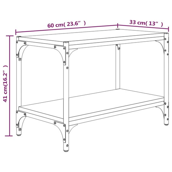 Tv-meubel 60x33x41 cm bewerkt hout en staal grijs sonoma eiken 9