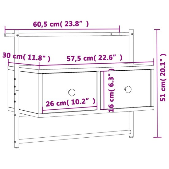 Tv-meubel wandgemonteerd 60,5x30x51 cm hout sonoma eikenkleurig 9