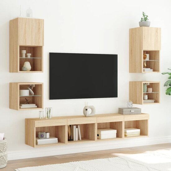 Tv-wandmeubel met LED-verlichting 30x28,5x30 cm sonoma eiken 5