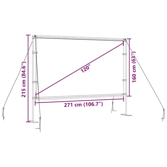 Projectiescherm met statieven 120 inch 16:9 8