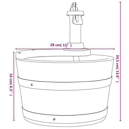 Waterfontein met pomp 28x28x34,5 cm massief vurenhout 9