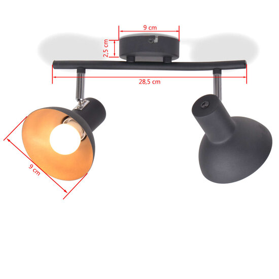 Plafondlamp voor 2 peertjes E27 zwart en goudkleurig 6