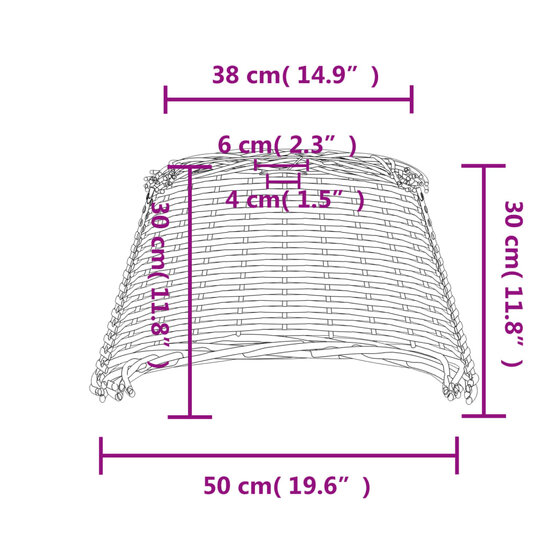 Plafondlampenkap &Oslash;50x30 cm wicker wit 7