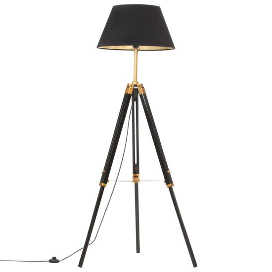 Vloerlamp driepoot 141 cm massief teakhout zwart en goudkleurig 2