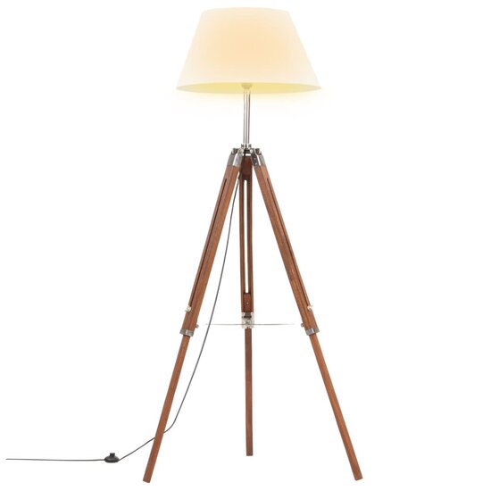 Vloerlamp driepoot 141 cm massief teakhout honingbruin en wit 1