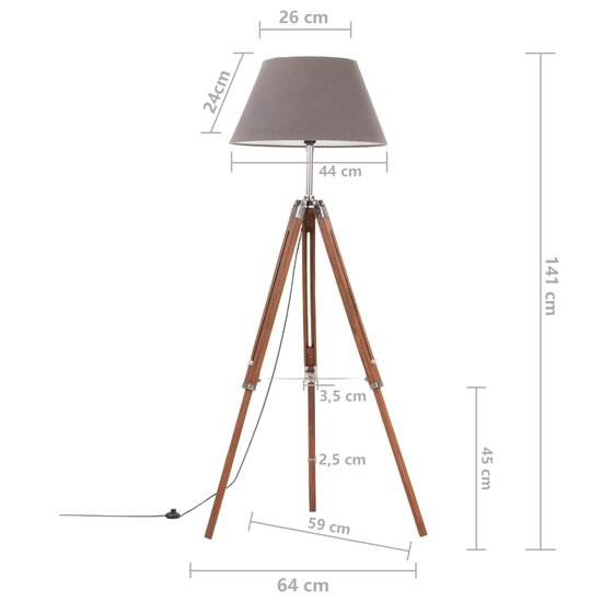 Vloerlamp driepoot 141 cm massief teakhout honingbruin en grijs 9