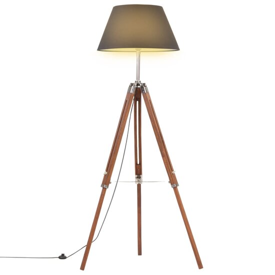 Vloerlamp driepoot 141 cm massief teakhout honingbruin en zwart 1