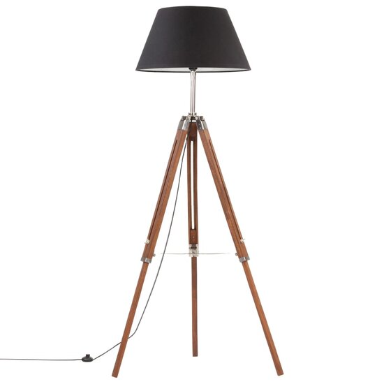 Vloerlamp driepoot 141 cm massief teakhout honingbruin en zwart 2